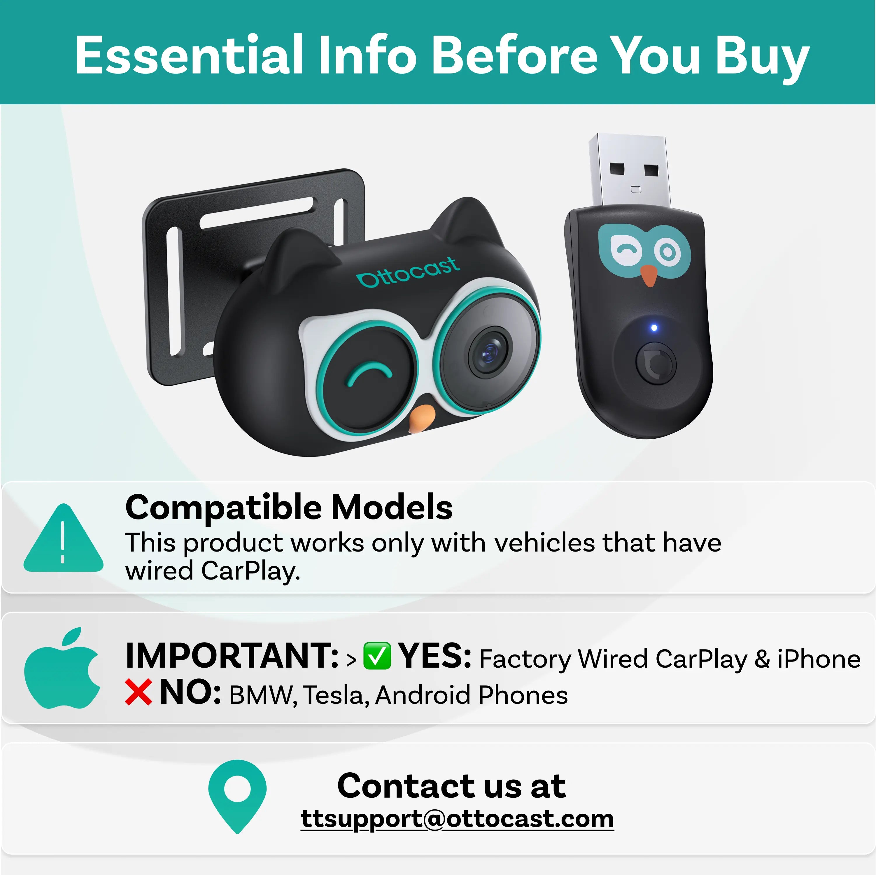OTTOCAST Baby Car Camera & Wireless CarPlay Adapter 1080P