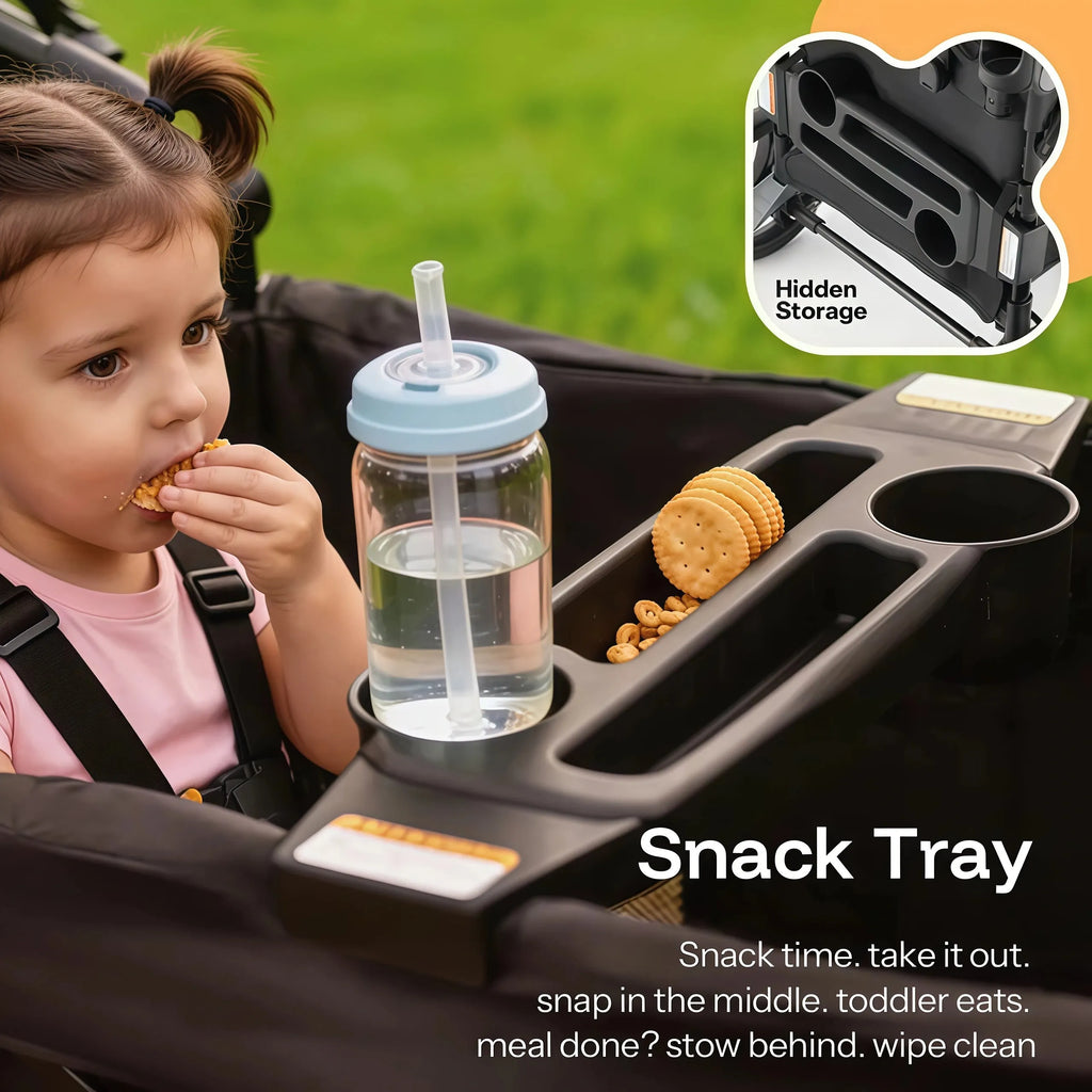 2-Seat Foldable Wagon Stroller for Kids with UPF 50+ Canopy, Mosquito Net & All-Terrain Wheels